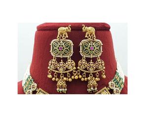 Ensemble collier ras du cou et boucles d'oreilles de style classique, finition or de qualité supérieure, nouveau style, héritage, pour collection de vêtements de mariage pour femmes - Product Image 3