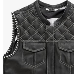 Handmade Black Genuine <b>Leather</b> Winter Casual Cowboy Biker Style <b>Vest</b> Premium Quality Western Champ King - Product Image 2
