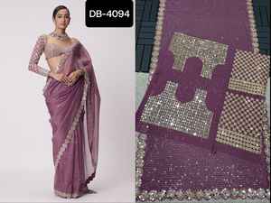 Fiesta india y ropa de Festival Faux Georgette Saree con trabajo de bordado de secuencia y Sari de trabajo de espejo Real para tela de mujer - Product Image 4