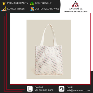High in Demand Widely Selling Custom Made Medium Sustainable <b>Foldable</b> Cotton Canvas Cream Color Shopping Handle <b>Bags</b> from India - Product Image 4