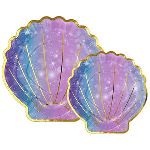 Vaisselle jetable de coquille colorée de fête d'anniversaire de sirène sous le thème de <span class=keywords><strong>la</strong></span> mer décor de fête de <span class=keywords><strong>petite</strong></span> sirène assiettes de sirène de faveur - Product Image 5