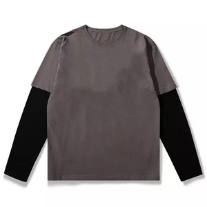 Camiseta unisex de algodón 100% de doble capa de manga larga personalizada de alta calidad con patrón de personaje de cuello bordado camiseta de hombre al por mayor - Product Image 1