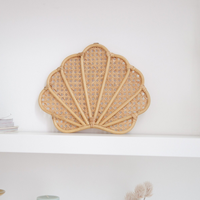 Sculpture murale encadrée en rotin et coquillages, style Art déco, artisanale, décoration murale bohème pour chambre d'enfant, style côtier naturel, décoration intérieure
