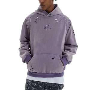 Haute qualité 100% coton lavé à l'acide à capuche séchage rapide respirant en détresse brodé hiver classique nouveau teint uni - Product Image 3