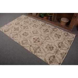 Tapis turc, tapis de sol de 3,8 x 6,9 pieds, tapis vintage en laine marron à motifs floraux - Product Image 2