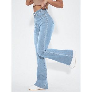 Jeans de Mujer Modernos, Cintura Alta, Azul Hielo, Corte Campana, Duraderos, Elásticos, Estilo Casual Urbano, Tallas 26-40 - Product Image 4