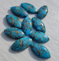 Turquoise bleue naturelle en cuivre, forme marquise, cabochon calibré, pierre précieuse en vrac, marque AMARA, certifiée par une tierce partie, pour bijoux DIY