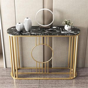 Table console de luxe en métal à finition dorée plateau en marbre noir pour la maison hôtel Table d'appoint rectangulaire de salon pour la vie - Product Image 2