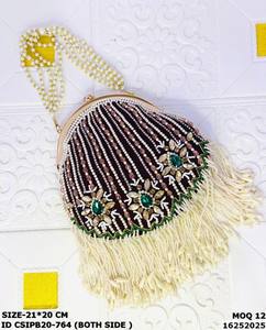 Bolso Potli de Novia con Cuentas, Diseño Sólido, Capacidad de 1-1.9L, Cierre Dori, Correa de Anillo, Multifuncional, Moderno, para Fiestas Nocturnas, de Algodón - Product Image 5