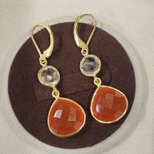 Pendientes colgantes de amatista verde y cornalina con corte de lágrima de Plata de Ley 925, estilo clásico hecho a mano chapado en oro Natural - Product Image 2