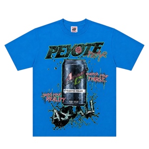 เสื้อยืดแขนสั้นสีน้ำเงินสำหรับผู้ชาย พิมพ์ลายลูกแพร์ด้านหน้า โลโก้สไตล์สตรีท ทรงหลวม คอกลม พิมพ์ลายด้วยเทคนิคซิลค์สกรีน - Product Image 1