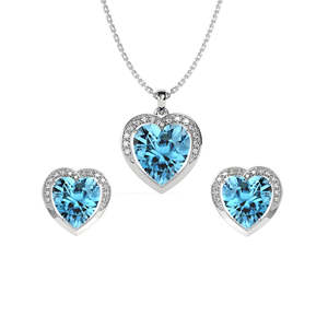 CLARA ชุดเครื่องประดับเงินแท้ 925 จี้รูปหัวใจสีฟ้าพร้อมต่างหูและสร้อย - Product Image 1
