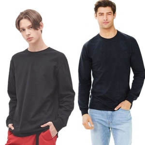 Venta al por mayor 210 Gsm 100% algodón de manga larga para hombre Unisex cuello redondo Oem logo personalizado en blanco liso camiseta para hombre - Product Image 3