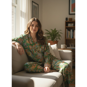<b>Silk</b> Blend Women's Pyjama Set Silky Soft Cozy Breathable Nightwear Unique Paisley Pattern Pockets ODM Woven for Bridesmaids - Product Image 3