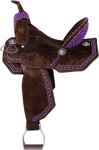 Silla de Montar de Doma Occidental de Alta Calidad, 100% Cuero Vacuno, Color Morado Grabado, Negro, Duradera, Cómoda, Hecha a Mano, con Logotipo Personalizado - Product Image 2