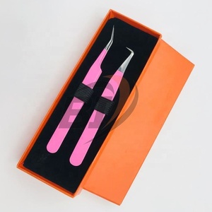 Pince à épiler professionnelle d'extension de cils en acier inoxydable rose de haute qualité forte adhérence Logo personnalisé Volume classique durable - Product Image 4