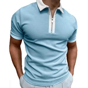 T-shirt à manches courtes pour hommes Slim Fit Patchwork Zipper Turn Down Collar Men Golf Polo Summer T-Shirts Streetwear Respirant - Product Image 1
