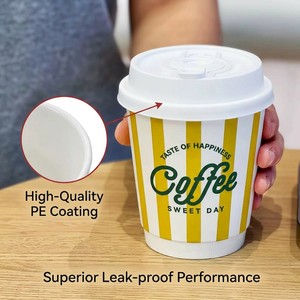 Gobelet à café en papier rayé de marque avec couvercle, vente en gros de gobelets personnalisés pour boissons chaudes pour les cafés spécialisés - Product Image 2
