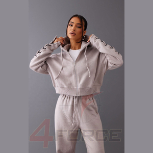 เสื้อฮู้ดคอตตอนขนแกะโอเวอร์ไซส์สำหรับผู้หญิงทันสมัยเสื้อครอปมีฮู้ดบ็อกซี่มีซิปเสื้อสเวตเชิ้ตพิมพ์ลายแบบลำลอง - Product Image 2