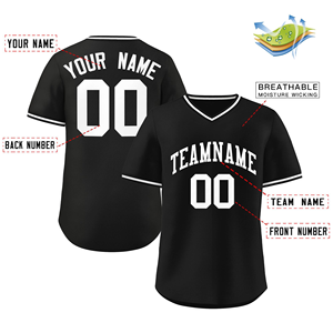 Camiseta de Béisbol Negra Personalizable para Hombre, Camiseta Deportiva con Cuello en V, Nombre y Número Impresos, Transpirable, Manga Corta, Uniforme de Equipo - Product Image 2