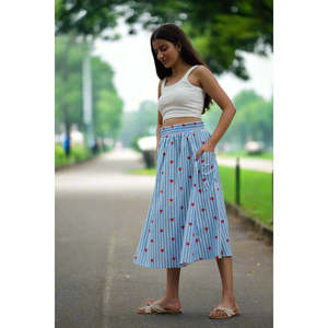 Falda Midi Vintage con Rayas de Latidos para Mujer de Oficina, Talla XS, Hasta la Rodilla, Algodón-Chifón-Viscosa, Cintura Imperio, Botones de Encaje - Product Image 4