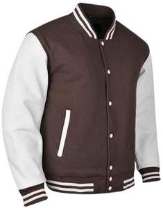 Veste universitaire à col montant pour homme, manches en cuir et corps en laine, blouson bombardier baseball Letterman avec logo sur le devant - Product Image 2