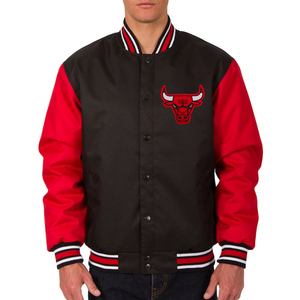 Nouveau design de veste universitaire en gros pour hommes avec contraste de couleur rouge et noir Letterman College Baseball Bomber veste d'hiver - Product Image 1
