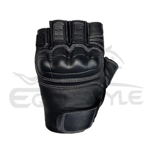 Guantes de moto para hombre, guantes de cuero de cabra de medio dedo, nudillos de gamuza y manoplas TPR, guantes de moto de verano XL personalizados - Product Image 2