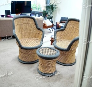 Muebles de bambú cómodos de 3 piezas de calidad superior, silla de bambú hecha a mano y taburete Mudda para sofás de sala de estar interior y exterior - Product Image 6
