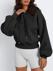 Sudadera corta informal con capucha para mujer personalizada 100% algodón transpirable ropa de calle de invierno con cuello con capucha - Product Image 6