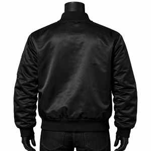 Chaqueta Bomber Negra de Satén 100% Poliéster Personalizada al por Mayor con Botones a Presión, Ligera, Informal, de Moda Urbana - Product Image 2