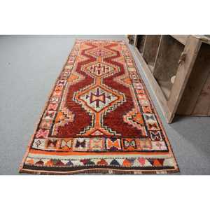 3x9.1 ft Vintage Rug, Herki Rug, <b>Red</b> Polka dot Rug <b>Wool</b> - Product Image 2