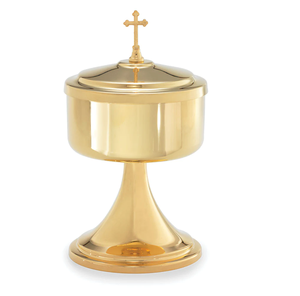 Ciborio de alto pulido elegante, chapado en oro, acentuado con una simple cruz de oro en la tapa, diseño personalizado - Product Image 1