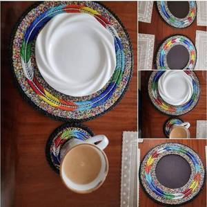 3 Sets de table en perles faits à la main avec décoration de table à manger élégante en cuir, perles africaines, cadeau unique pour la maison. - Product Image 2