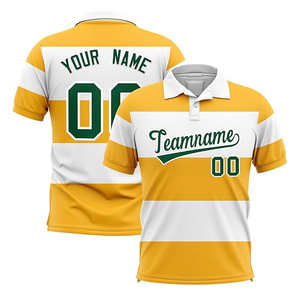 Custom Men's Striped <b>Polo</b> <b>Shirt</b> Short Sleeve Breathable Polyester Team Name Number Print Casual Wear <b>Yellow</b> White Green - Product Image 1