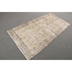 Tapis turc vintage, tapis de 3,4 x 6,7 pieds, tapis oriental en laine brun et blanc - Product Image 4