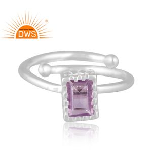 Latest Design Fine Sterling Silver Natural Pink Amethyst Gemstone <b>Adjustable</b> <b>Ring</b> Jewelry Manufacturer - Product Image 2