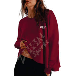 Sweat-shirts amples à col rond en polaire thermique imprimée pour femmes, à manches longues, coupe courte, avec logo personnalisé sur le devant, décontractés - Product Image 3