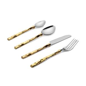 Elegante juego de cubiertos con mango dorado de acero inoxidable con cuchara y tenedor, ideal para banquetes y cocinas modernas - Product Image 1