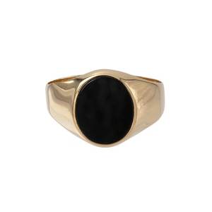 แหวนแต่งงาน/หมั้นทองคำ 18k ประดับพลอยแบล็คออนิกซ์ทรงรี ตัวเรือนแบบฝังขอบ สำหรับผู้หญิง เหมาะสำหรับงานฉลองครบรอบ งานเลี้ยง แฟชั่นเครื่องประดับคุณภาพจากโรงงาน - Product Image 1