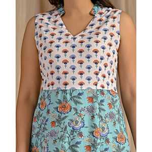 Vestido Casual sin Mangas de Algodón Estampado Turquesa, Talla Única XS a XL, Transpirable y Elegante para el Día a Día, Fiestas y Celebraciones - Product Image 2