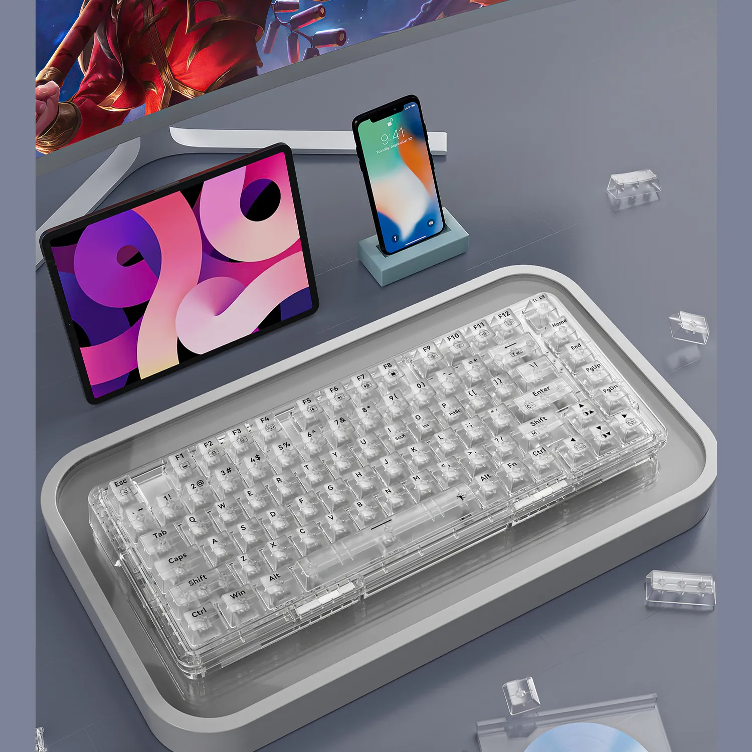 60% 75% Keyboard 82 Keys Hot Swappable DIY USB Wired Wireless BT Mini RGB Gaming Red Blue Switch Mechanical Keyboard Set