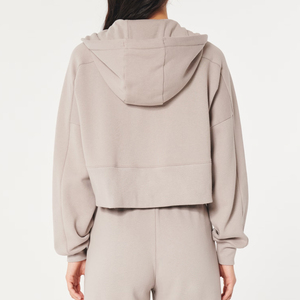 Sudaderas con capucha recortadas femeninas con logotipo personalizado al por mayor Sudadera con capucha corta de algodón para mujer Sudadera con capucha Top corto diseño OEM de talla grande más vendida - Product Image 3