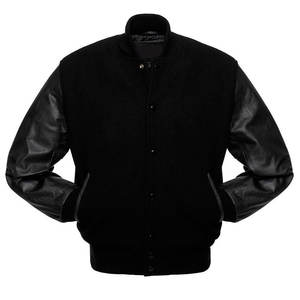 Chaquetas universitarias negras puras de alta calidad para hombre Chaqueta universitaria Letterman escolar de material de lana y cuero - Product Image 1