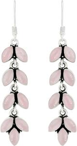Lujosos pendientes de piedras preciosas de cuarzo rosa, pendientes de forma redonda de Plata de Ley 925 sólida para mujeres y niñas, Pendientes colgantes de plata - Product Image 3