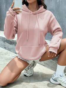 Sweat à capuche rose surdimensionné pour femmes en coton polaire Pullover Plain Sweatshirt Warm Casual Winter Wear Streetwear Custom Logo Wholesale - Product Image 5