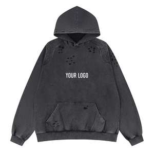 Sudadera con Capucha Personalizada Estilo Vintage con Pintura Desgastada para Hombre, Lavado Ácido, Algodón Grueso, Felpa Francesa, Decoloración al Sol, Diseño a Cuadros en la Parte Delantera, Talla Grande - Product Image 4