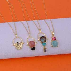 Collar con colgante de labradorita y Calcedonia azul chapado en oro piedras preciosas naturales collares de punta de moda cadena de hilo de moda - Product Image 4