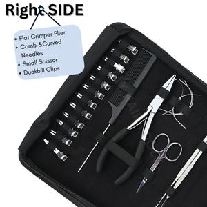 Kit d'outils pour extensions capillaires : Applicateur de bandes adhésives, Pince à micro-perles, Pince à sertir plate argentée, Crochet à boucle de fil et Pinces de sectionnement - Product Image 4