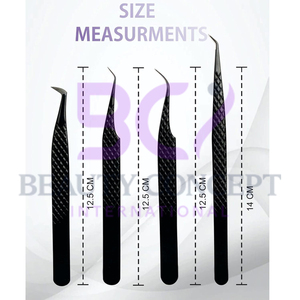 Set of 4 Pcs Black With Texture Design Diamond Grip Eyelash Extension Tweezers Best Quality Eyelash Extension Grafted Tweezers - Product Image 3